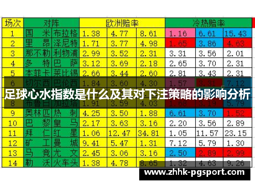 足球心水指数是什么及其对下注策略的影响分析 足球心水指数是什么及其对下注策略的影响分析